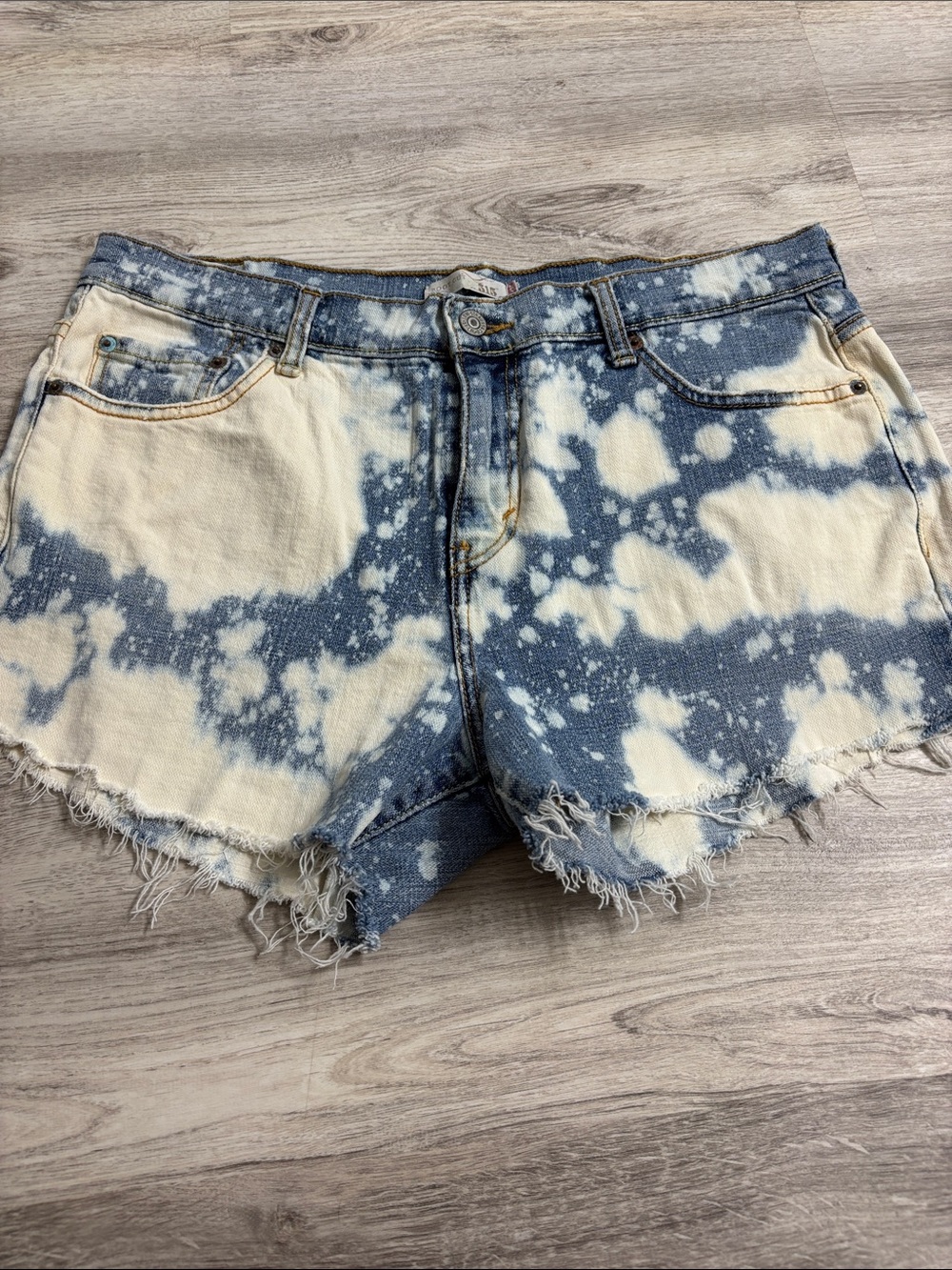 Levi's Blue & Cream Bleached Denim Cutoff Shorts